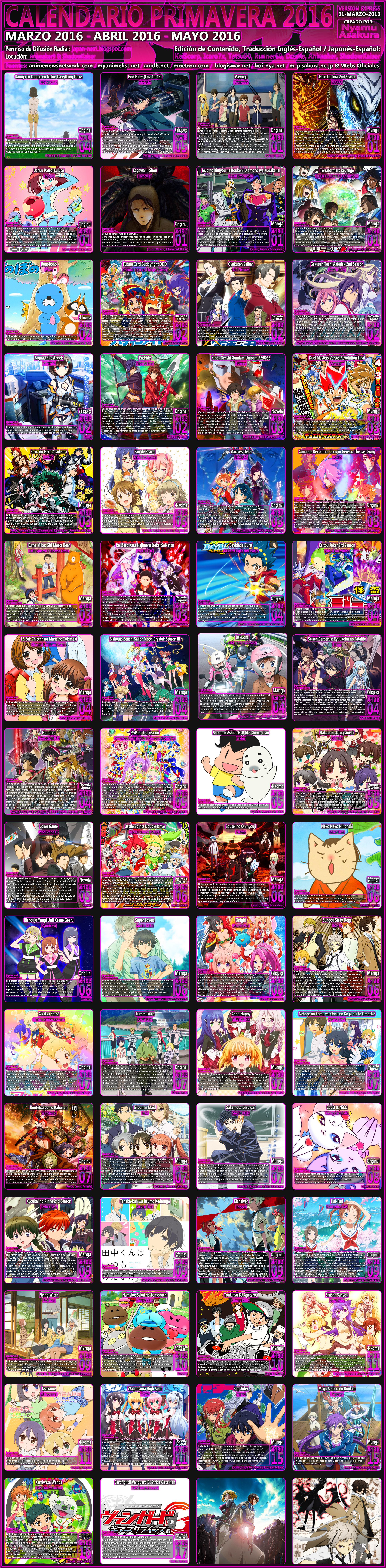 Calendário dos Animes da Temporada